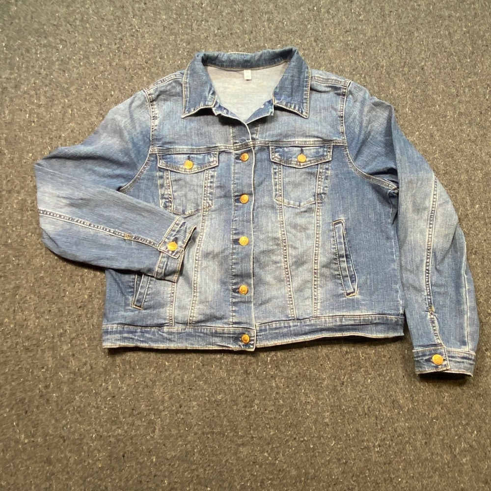 Seven7 Denim Trucker Jacket Sz L Womens Blue Boho Skater Faded Button Up Coat